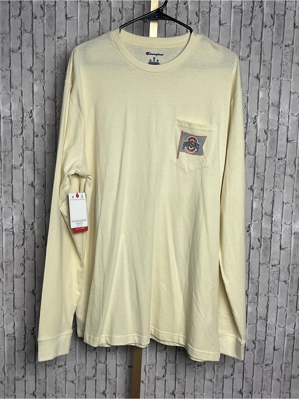 NWT Champion Ohio State Buckeyes Long Sleeve Pocket T-Shirt Cream Graphic XL